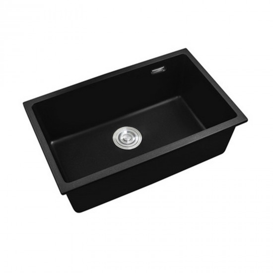 680x440x220mm Black Single Bowl Granite Quartz Stone Kitchen/Laundry Sink with Overflow Top/Under Mount